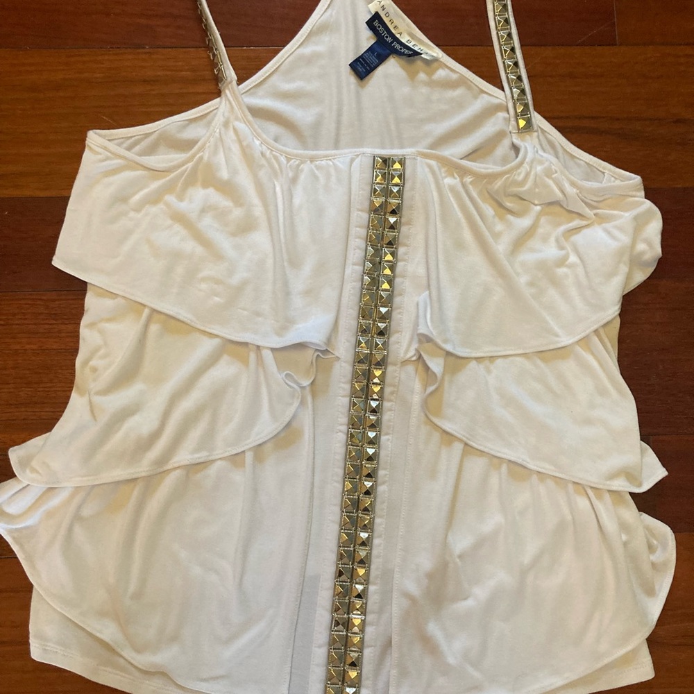 Boston Proper “ Andrea Behar” white, metal studded cami, size large women’s